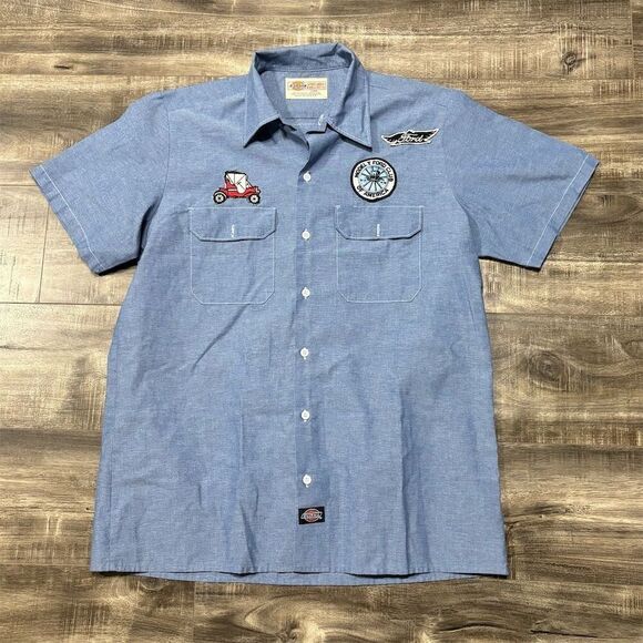 Dickies Men's Vintage Style Blue Work Shirt L Model T Ford Club Garage Shirt - Picture 1 of 5